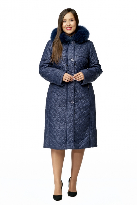 Женское пальто из текстиля с капюшоном, отделка песец 8010001