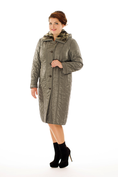 Женское пальто из текстиля с капюшоном, отделка искусственный мех 8011861