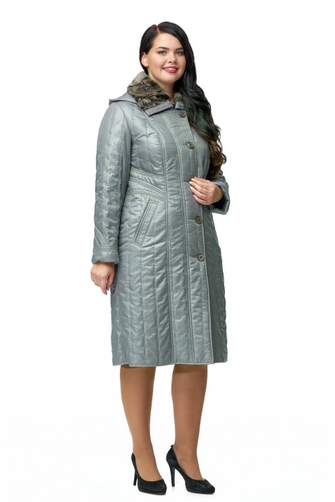 Женское пальто из текстиля с капюшоном, отделка искусственный мех 8011873