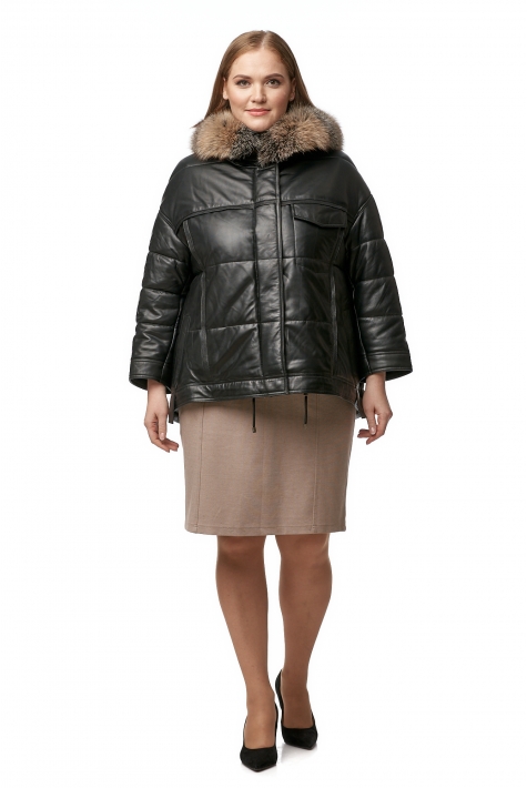 Женская кожаная куртка из натуральной кожи с капюшоном, отделка лиса 8014125
