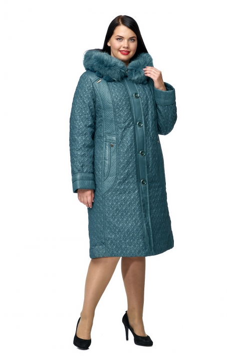 Женское пальто из текстиля с капюшоном, отделка песец 8015933