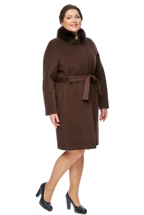 Женское пальто из текстиля с воротником, отделка песец 8016402