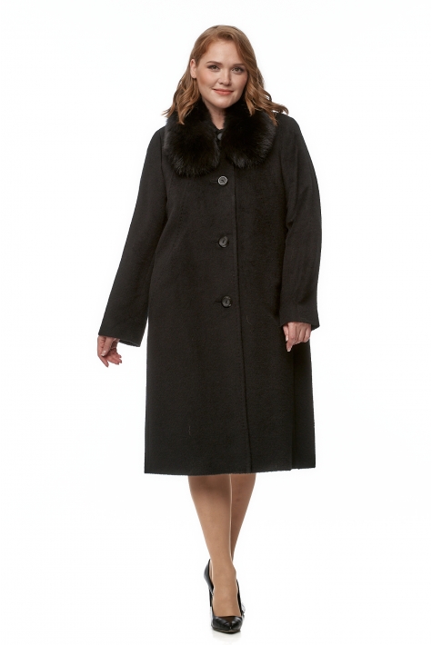 Женское пальто из текстиля с воротником, отделка песец 8017913