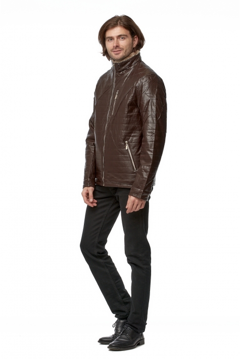 Мужская кожаная куртка из эко-кожи с воротником, отделка искусственный мех 8019290