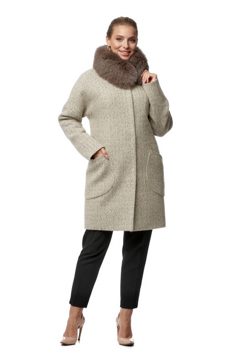 Женское пальто из текстиля с воротником, отделка песец 8019522