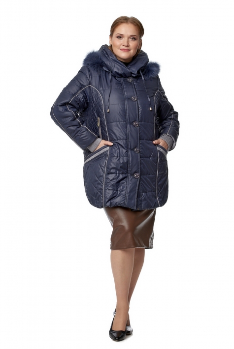 Женское пальто из текстиля с капюшоном, отделка песец 8019742